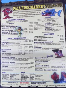 Menu at Paia Fish Market